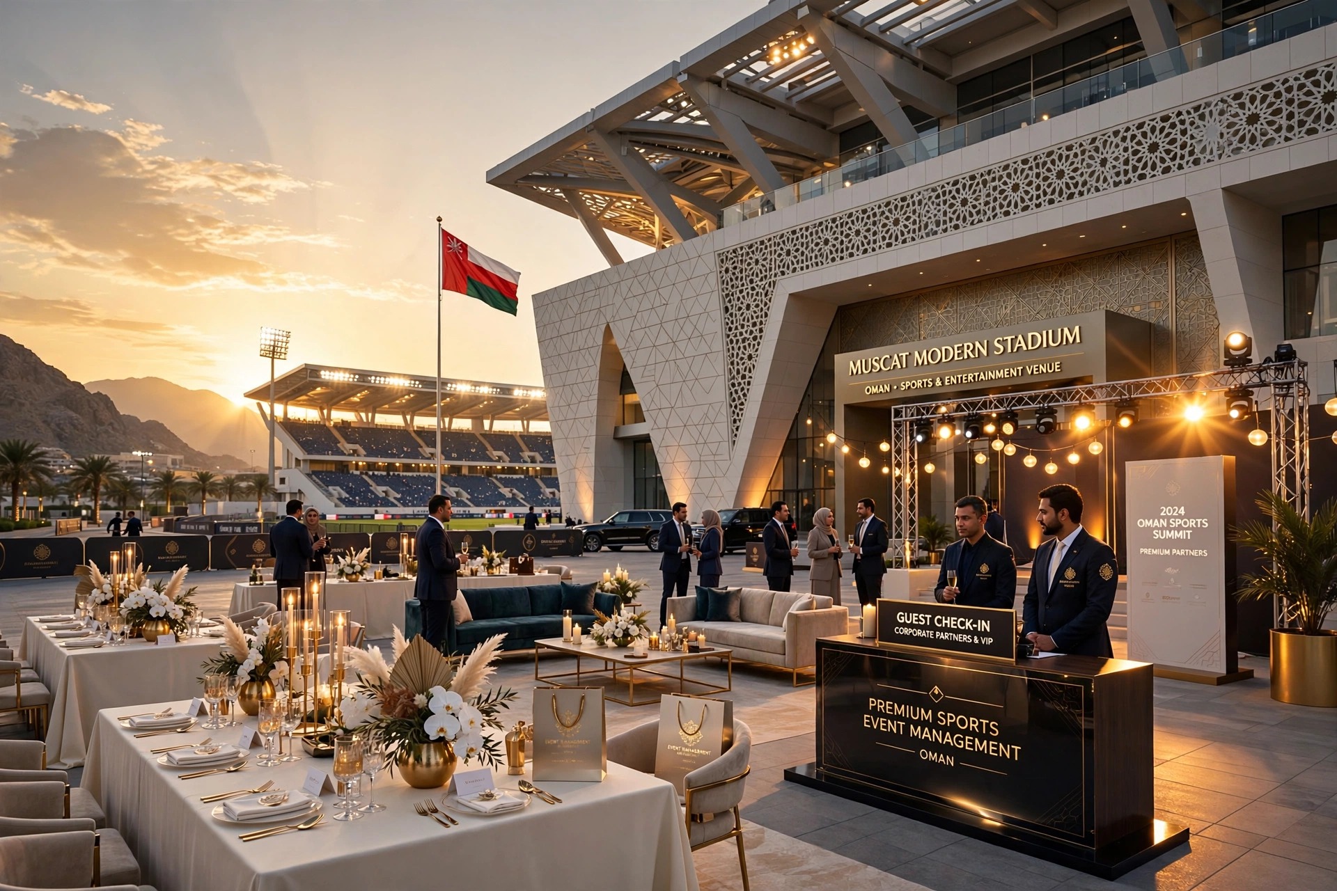 Muscat skyline at golden hour for corporate events